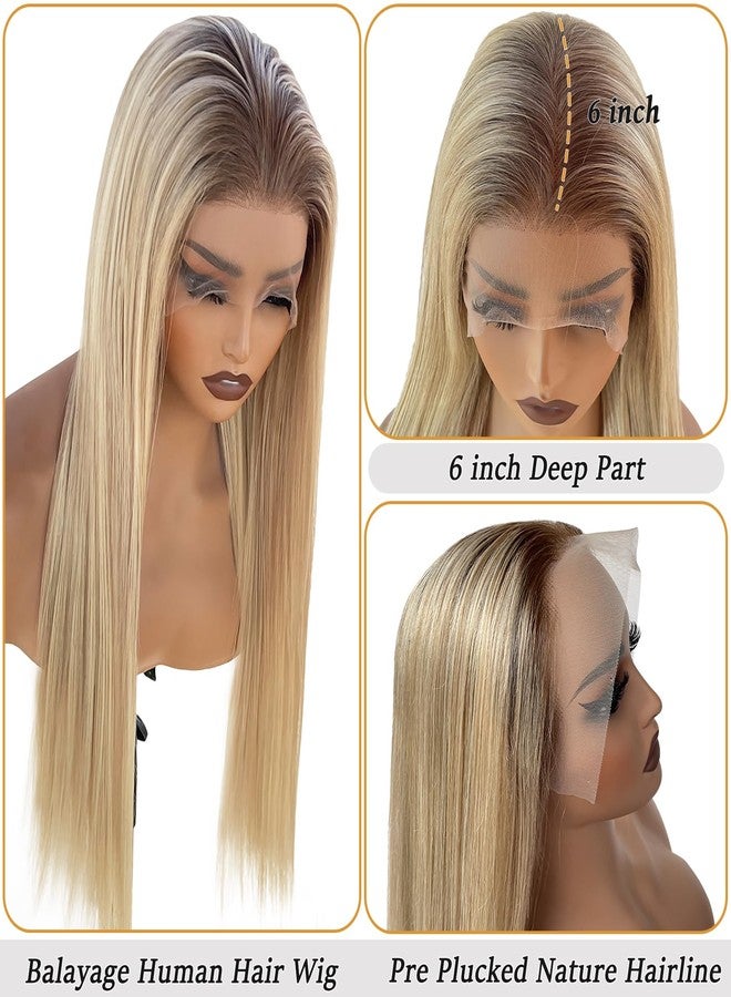 Smavida Highlight Wear and Go Glueless Wig Human Hair Blonde Lace Front Wigs Human Hair for White Women 13x6 HD Transparent Lace Front Wigs Golden Brown to Blonde Balayage 9A Brazilian Human Hair Wig - Image 2